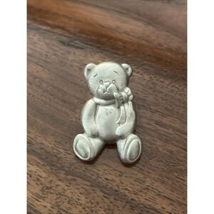 Pewter Teddy Bear Ribbon Bow Pin by LINDSAY CLAIRE DESIGNS (LCD)